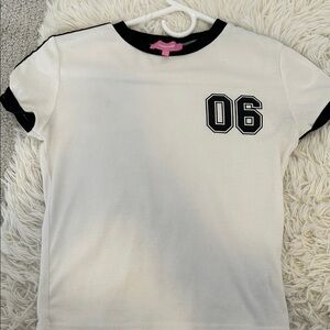Women’s or kids White Tee with Black Trim and '06' Accent